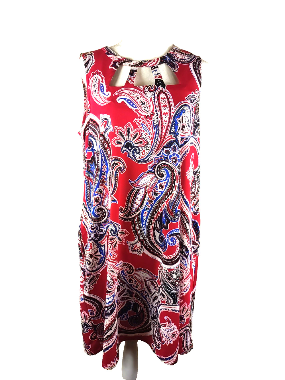 Alyx Women's Summer Dress Size M Red Paisley Print Round Neck Cutouts Pockets